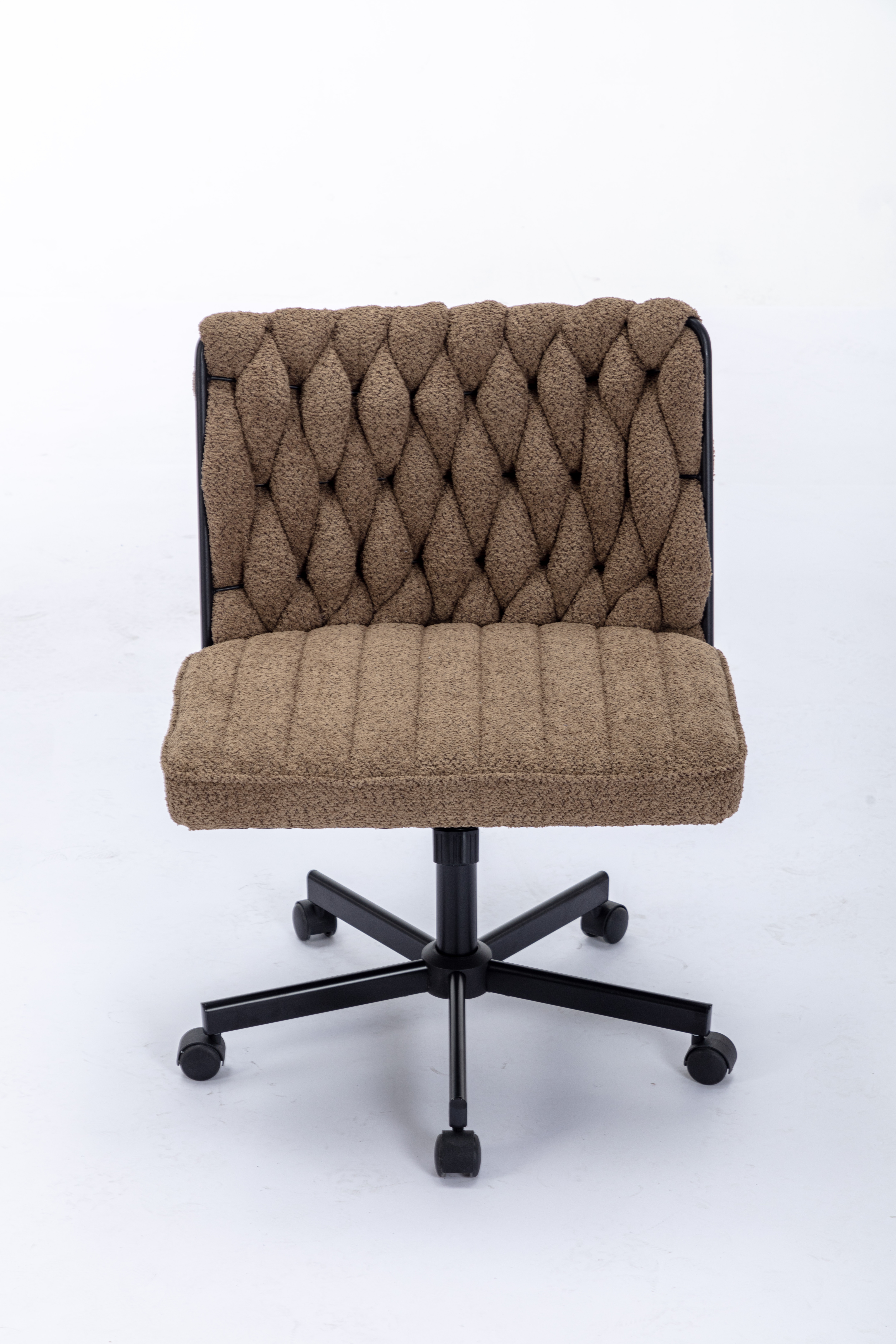 Criss Cross Legged Office Desk Chair With Wheels, Modern Armless Desk Chair With Wide Seat, Home Office Chairs For Work, Meditation, Vanity,Brown_voghion.com